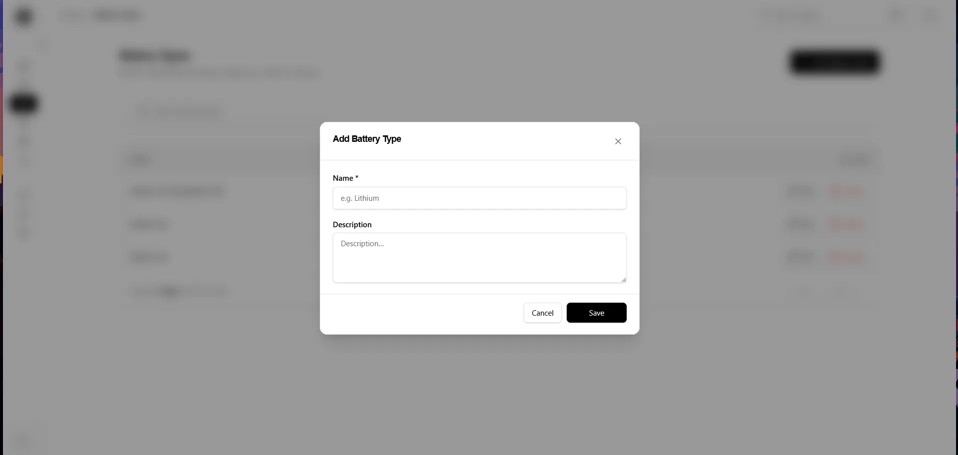 Battery type dialog